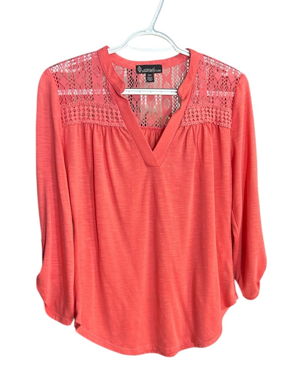 Signature Studio Coral Crochet-Yoke V-Neck Top